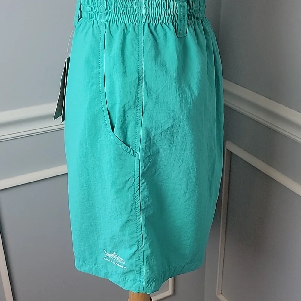 COLUMBIA PFG Omi-Shade Teal Elastic‎ Drawstring Waist Performance Swim Shorts L